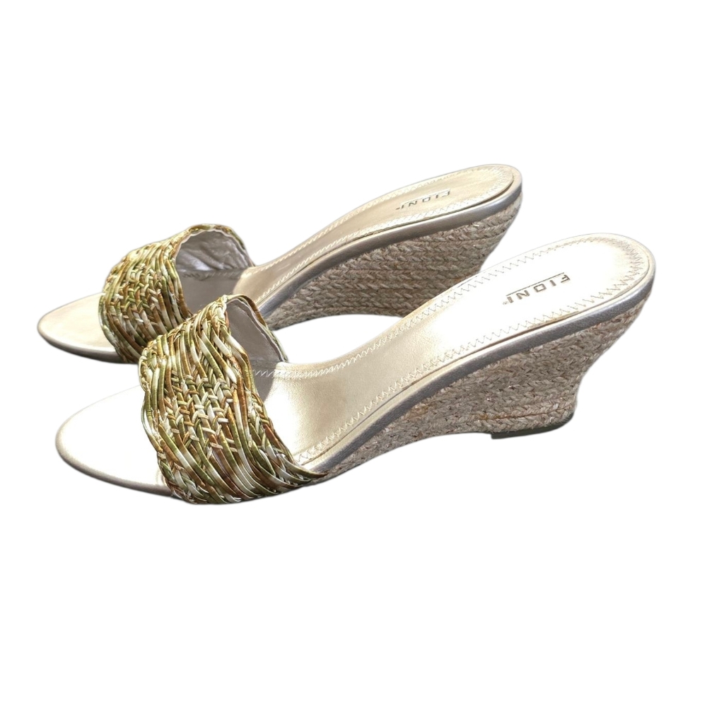 FIONI Clothing Gold Wedge Sandals with Braided Strap